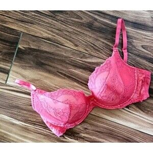 Gossard Bra Size 32DD Apricot  Pink Superboost Lace Plunge Lightly Lined  7711